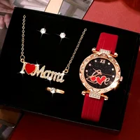 5pcs/set Women's Watch I Love Mama Quartz Watch Shiny Rhinestone Analog Wrist Watch & Jewelry Set, Mother's Day Gift For Mom 2
