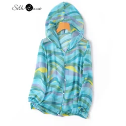 2024 Women's Summer Sunscreen Essential 100%Natural Mulberry Silk Qiao Qi Thin Breathable Hooded Long Sleeved Loose Cardigan