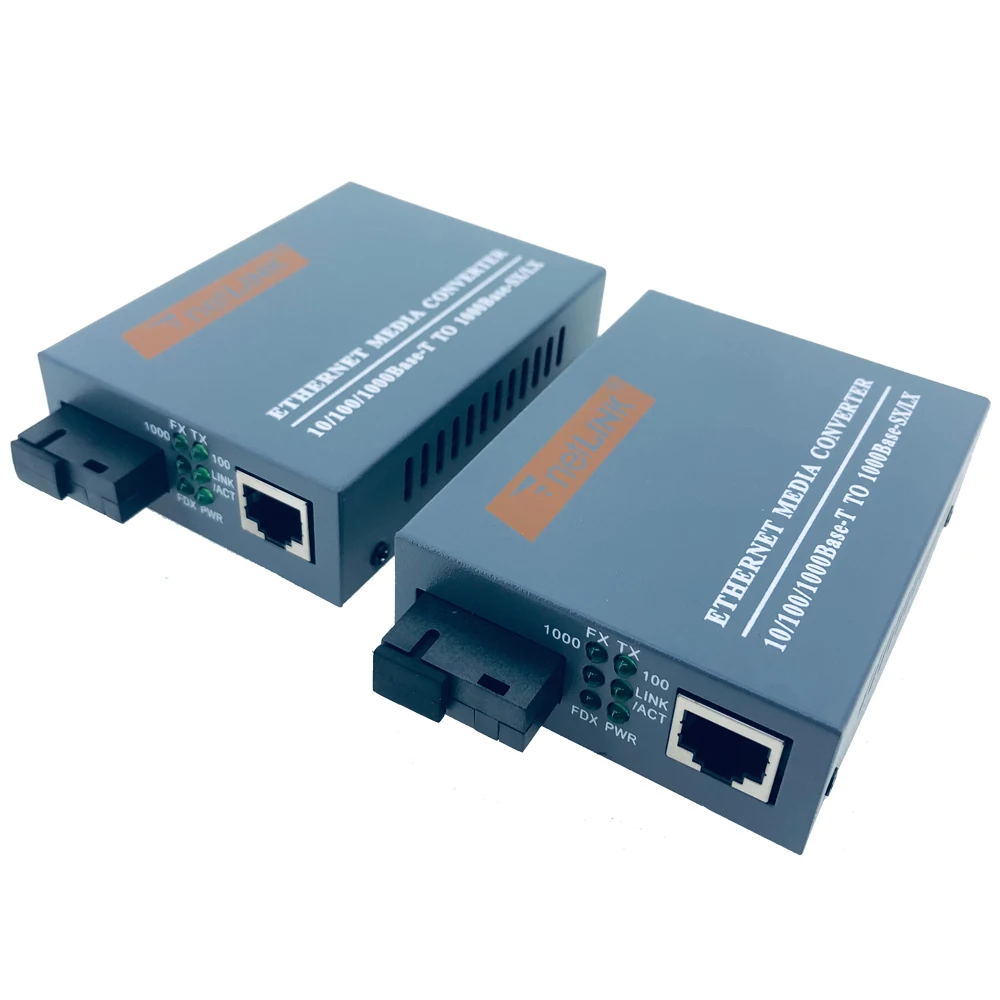 NetLink Gigabit Fiber Media Converter, Single Mode Transceiver, SC RJ45 Port, HTB-GS-03 A, B 20km, 10 Mbps, 100 Mbps, 1000Mbps