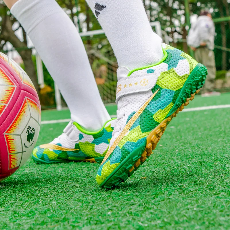 Size 30-39 Professional Hook & Loop Kid Football Sneakers Anti-slip TF Turf Boy Soccer Shoes Breathable Children's Sports Shoes