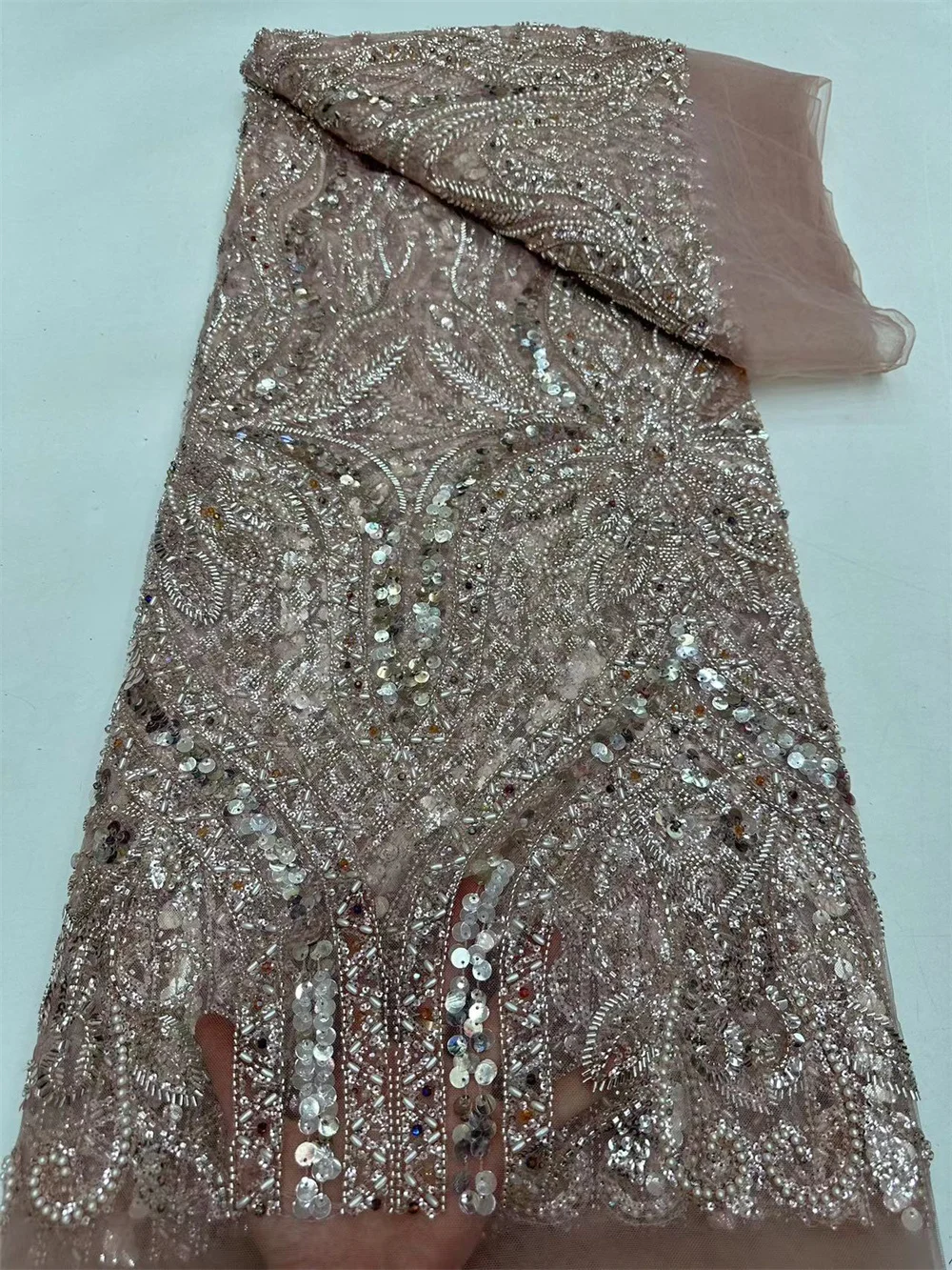 

African Sequins Lace Fabric 2024 High Quality Groom Embroidery Beaded Nigerian French Tulle Lace Material For Wedding Wp560-1
