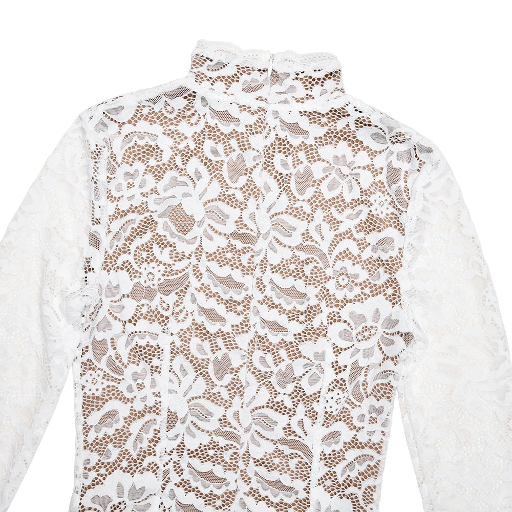 Fantoye Rundhals-Meerjungfrauenkleid mit Blumenspitze und Reißverschluss für Damen, langärmelig, doppellagig, Midikleid, Winter, schmal geschnitten, elegantes Party-Outfit – Detail 11