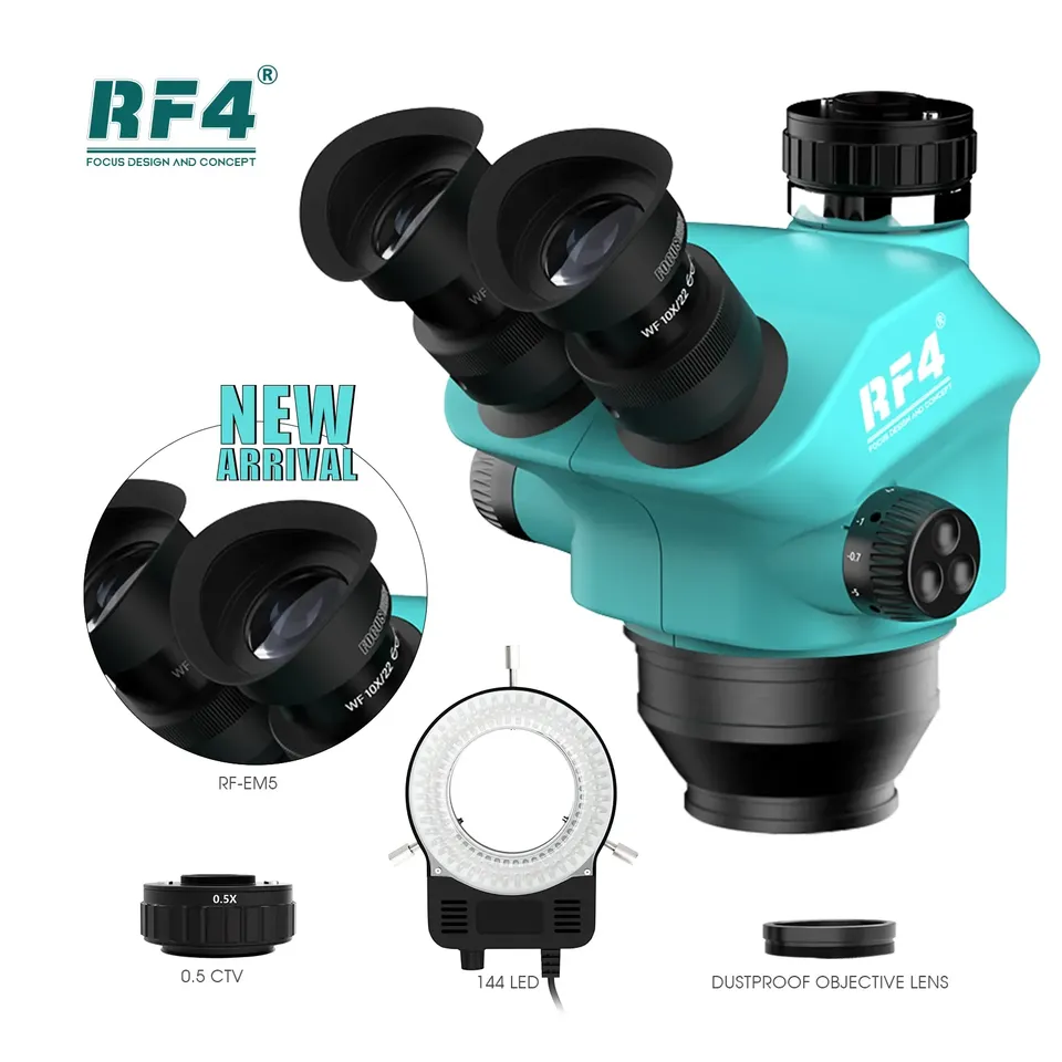 RF4 7-50X Trinocular Continuous Zoom Stereo Microscope WF10X/22mm Eyepiece Suitable for Mobile Phone PCB Welding Microscope Tool