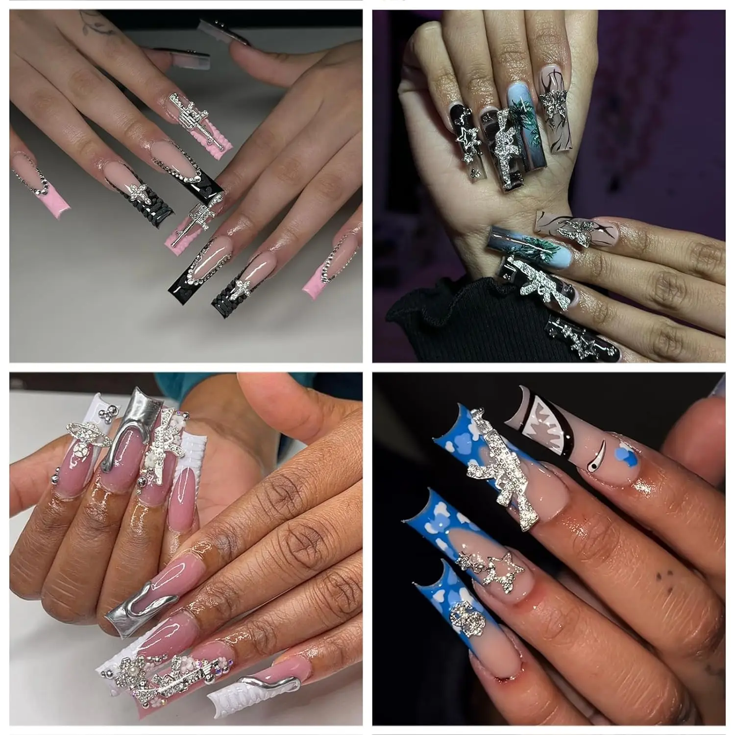44PCS Gun Nail Charms Nail Art Rhinestone Alloy Gun Dollar Sign Star Nail Luxury Decoration for Acrylic Nails Accessories 5