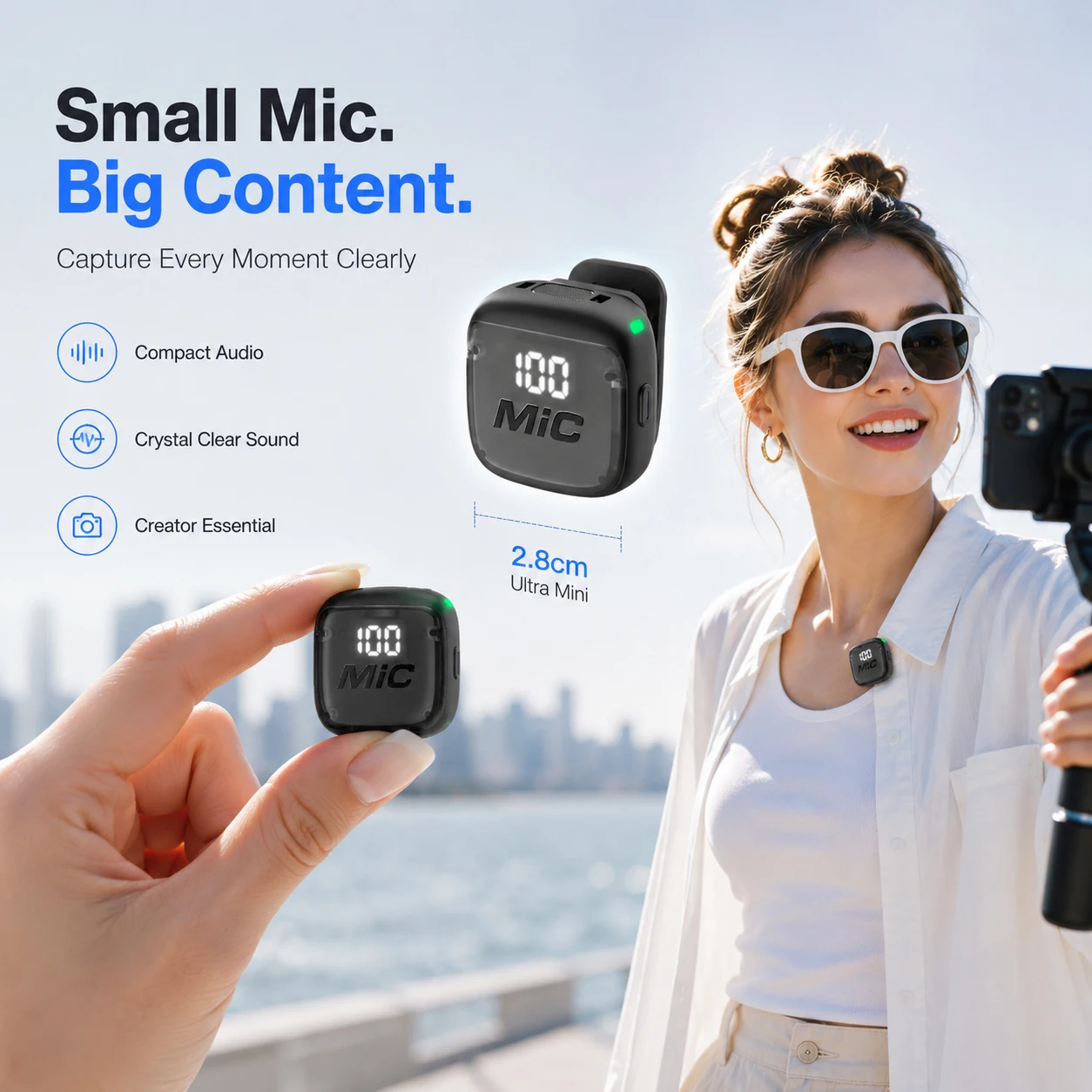 Microfono Wireless Clip-On Mini, Riduzione Intelligente del Rumore, Lunga Durata della Batteria, Perfetto per Streaming Live, Podcast e Vlog. - immagine 3