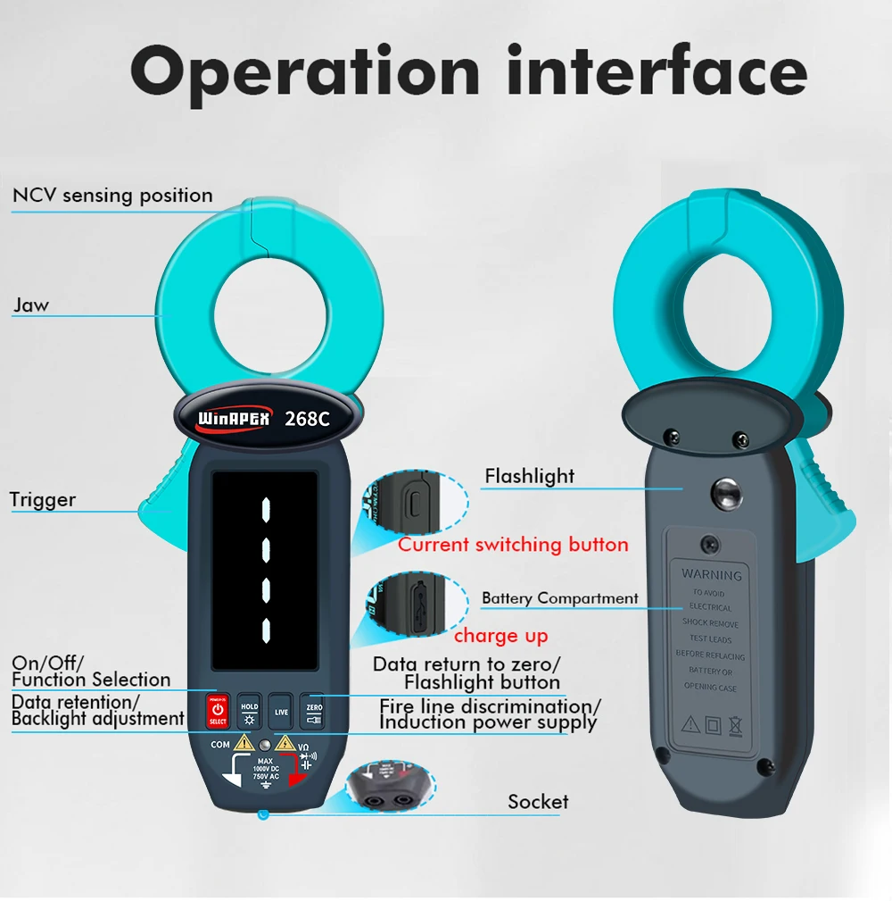 Winapex 268C AC Leakage Current Clamp Meter 0.01mA Professional Current Pliers N