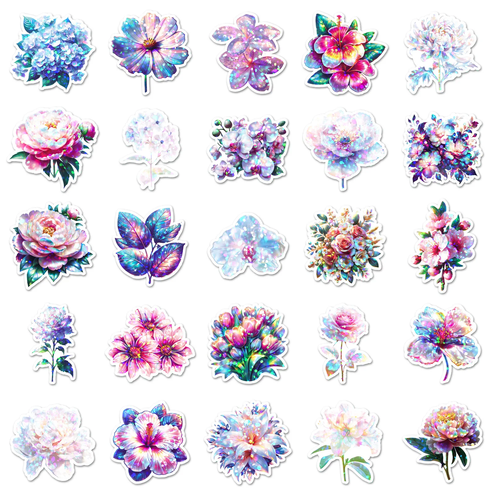 50PCS 깜박이는 꽃 스티커 레이저 식물 꽃 크리 에이 티브 홀로그램 방수 장식 전화 컴퓨터 스티커