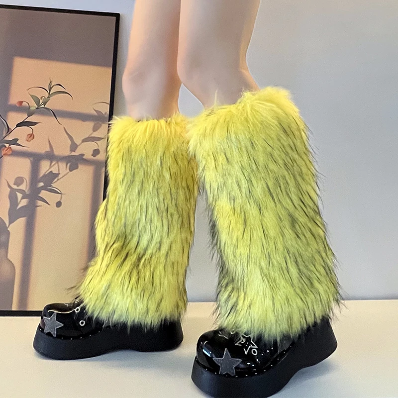 Luxury Brand Runway Fashion Fluffy Faux Fox Leg Warmers