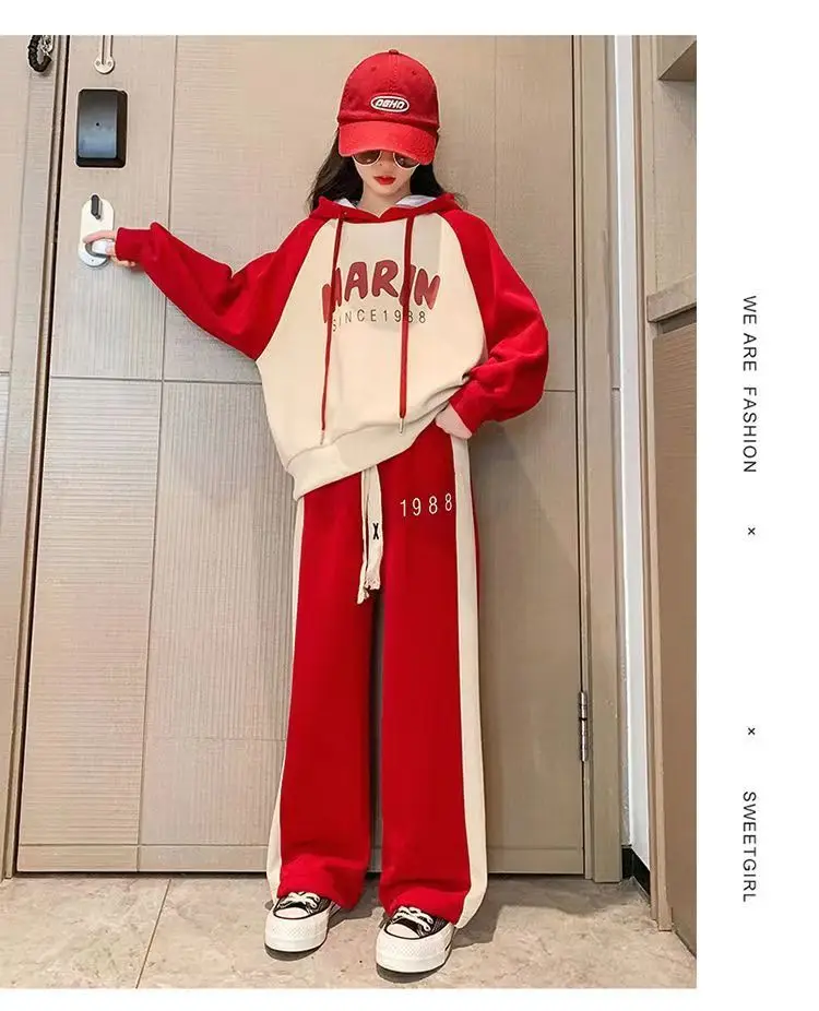 

2023 New Kids Baby Girls Korean Style Spring Fashionable Suits 5-15 Years Children Leisure Trend Oversize 2pcs Set Girls Clothin