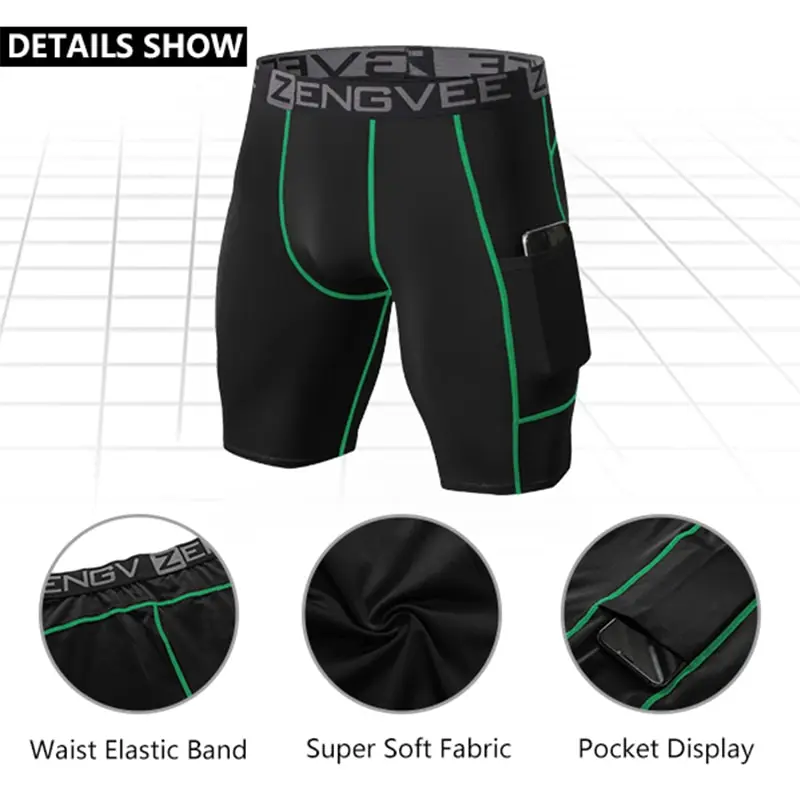 ZengVee 3pcs Men's Comfy Compression Shorts, Active Quick Dry High Stretch Base Layer Sportswear For Sports Gym