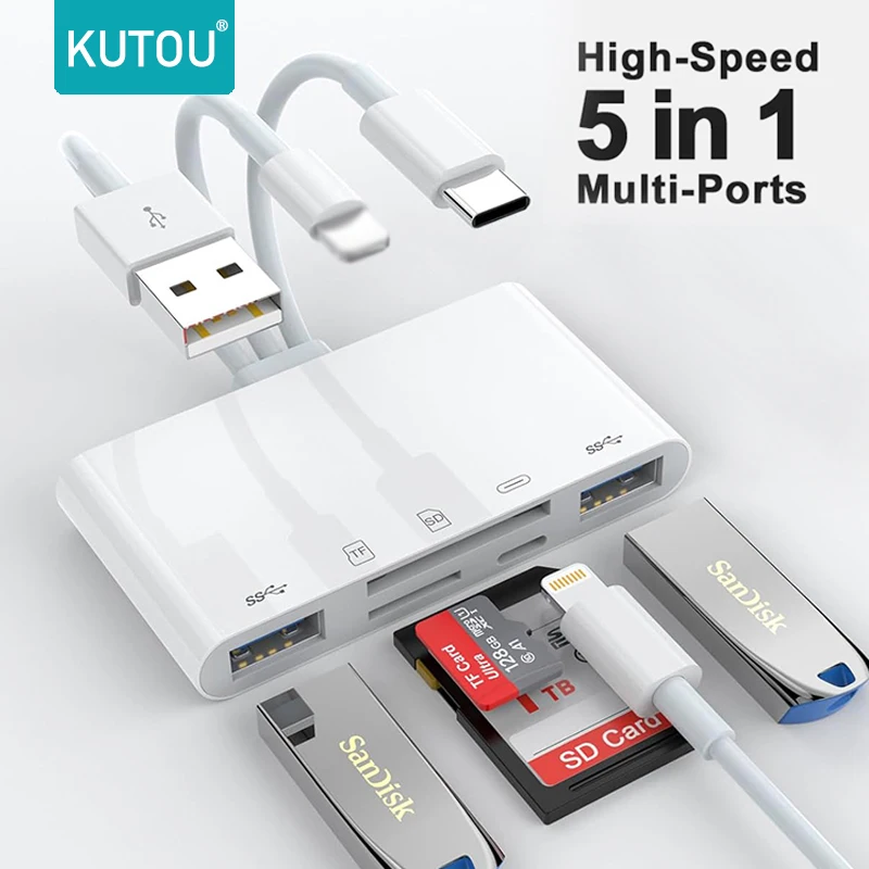USB OTG адаптер для SD TF карт, с портом для зарядки