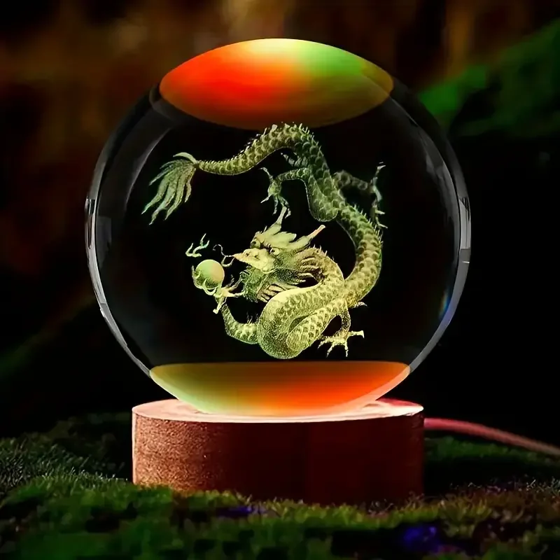 1pc 3D carved Chinese dragon crystal ball with wooden frame, home office  decoration, birthday, Mothers Day, New Year gifts - AliExpress