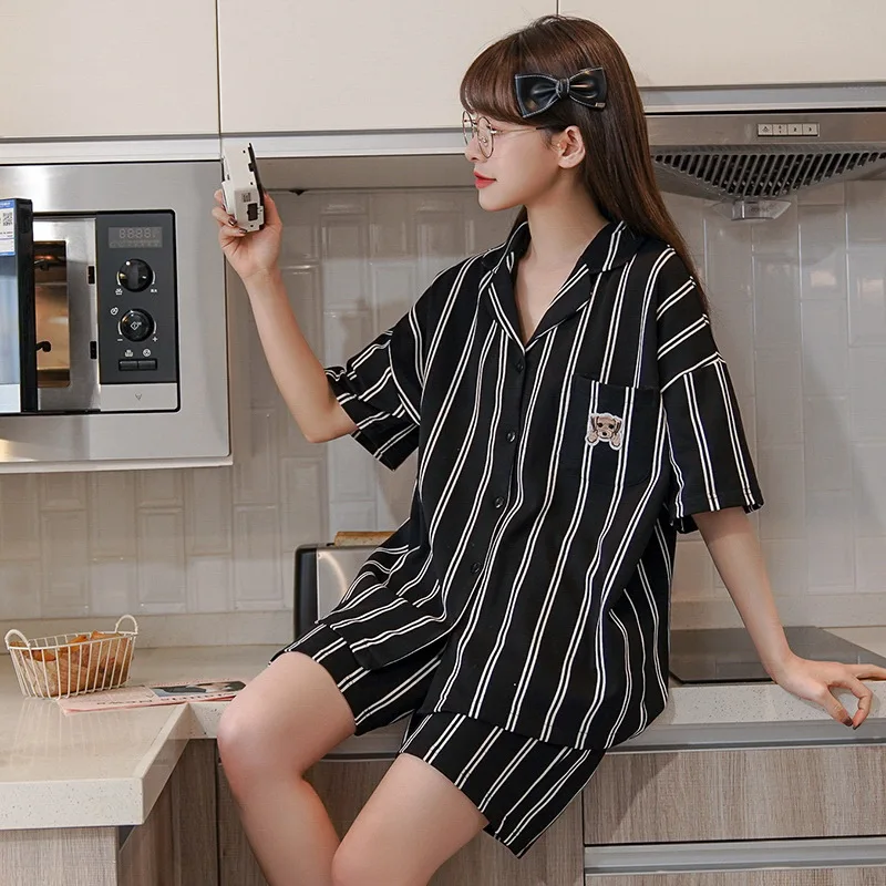 New Pajama Set Women Summer Hot Sleepwear Shorts Cute Pijamas Girls Homewear Short Pants Cartoon Home Clothes Cute Pyjama