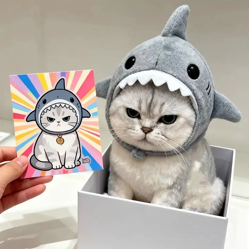 Puppy Dress Up Adjustable Cat Shark Headdress Warm Cartoon Pet Cosplay Headwear Cute Soft Cat Warm Hat Christmas