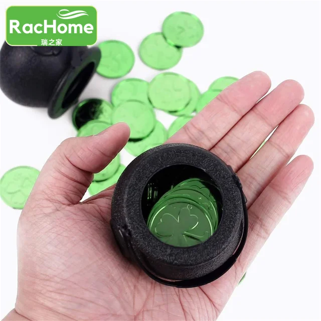 Szent Patrik Szerencsés Shamrock Műanyag Érmék + Cukorka Kannák Ír Zöld Lóhere Dekoráció Kincsvadászat Játékszerek 25Pcs - Image 4