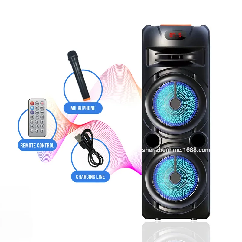

Dual 8-Inch Portable Bluetooth Speaker Wireless Column High Power Stereo Subwoofer Party Speaker With Microphone Home Karaoke FM