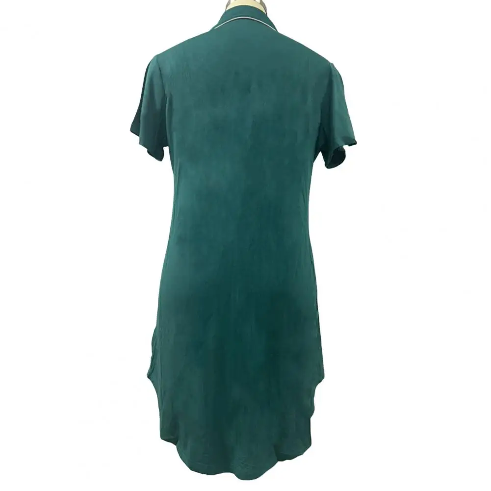 Lapel Closure Nightshirt Stylish Women's V-neck Sleep Dress Comfortable Solid Color Homewear for A Relaxing Night Short Sleeve
