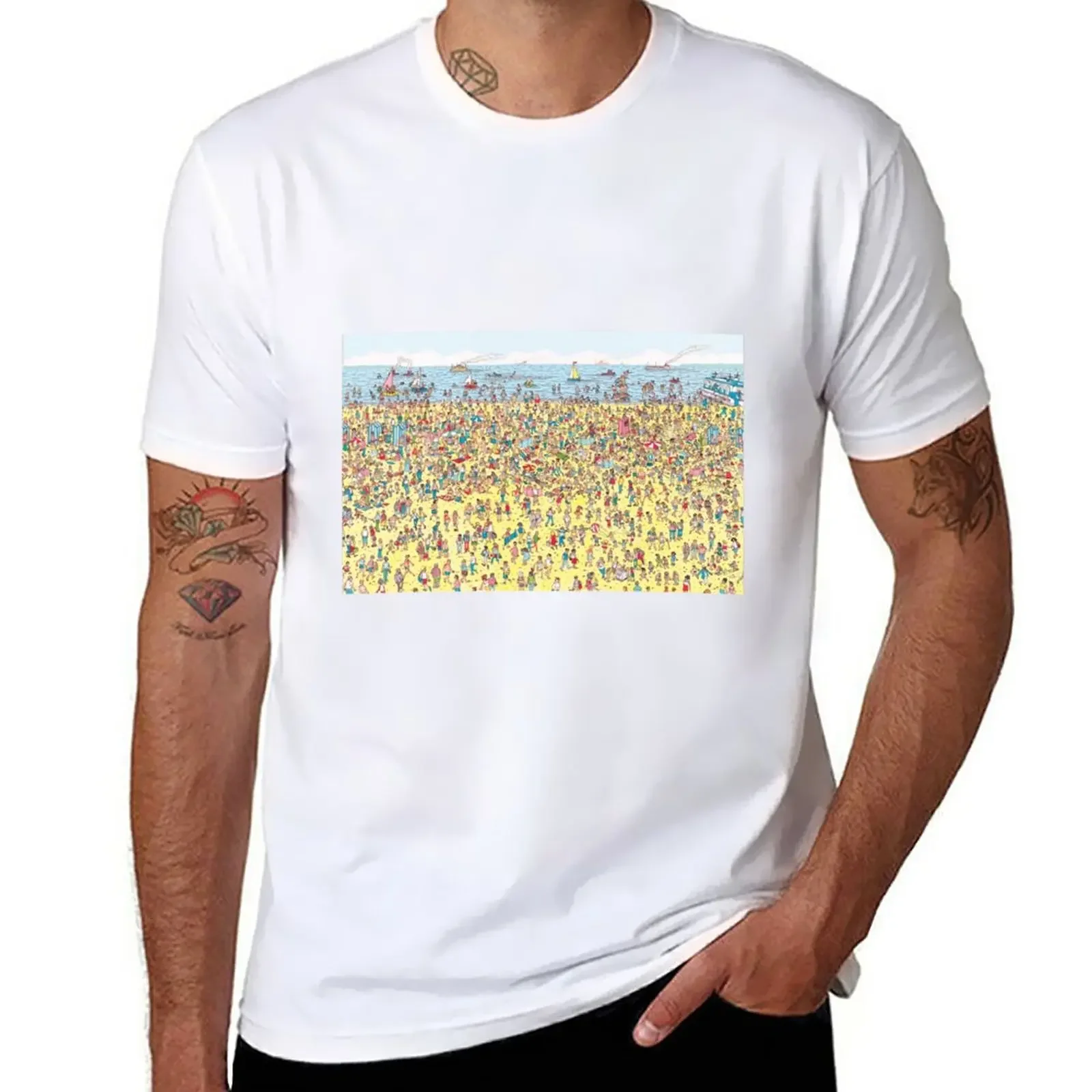 Dove Sta Wally/ Waldo - Find Wally/ Waldo Book - Part Iii Wh'S Wally At The Beach T-Shirt Oversizeds Plain White T-Shirt Uomo