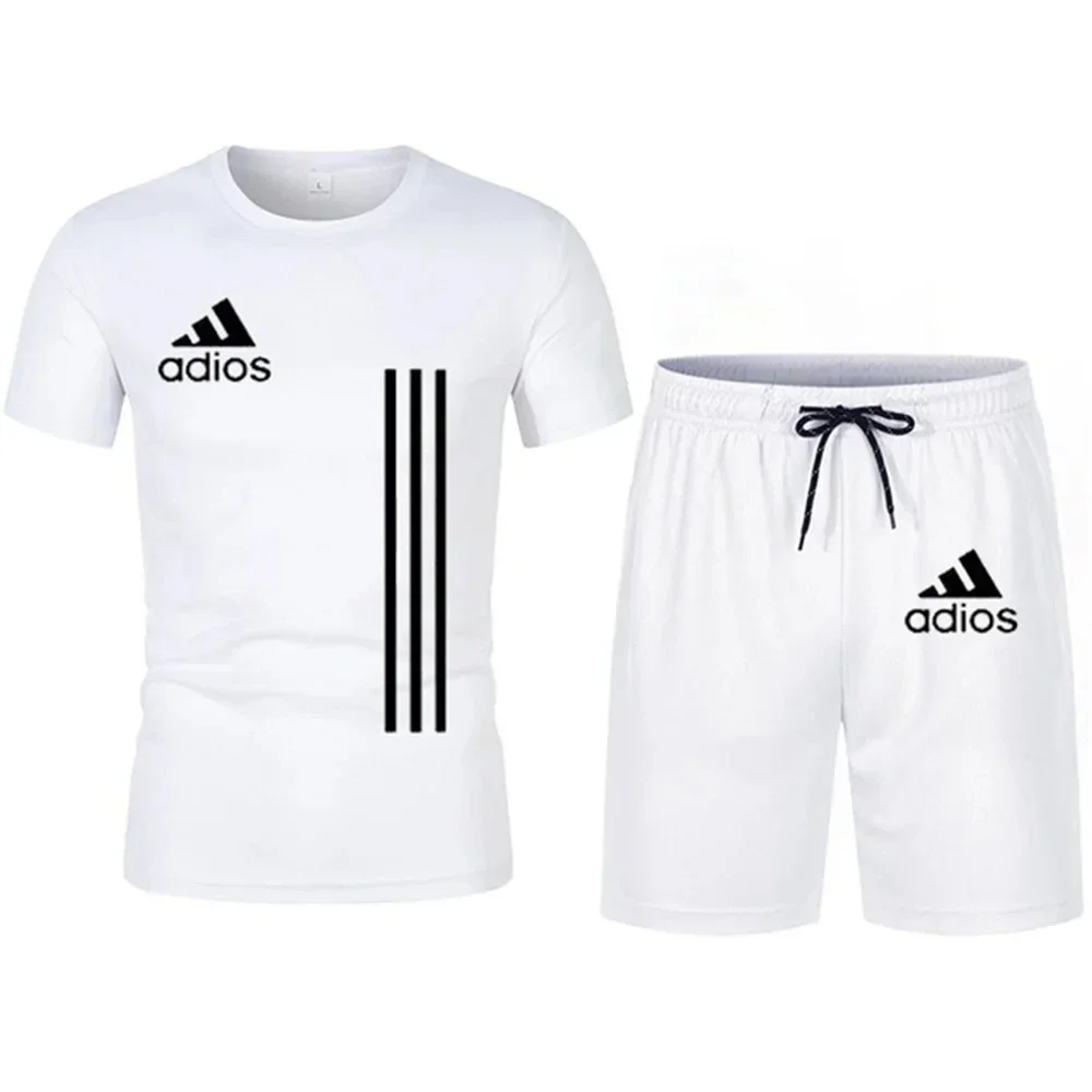 Summer short-sleeved luxury sportswear set Men\'s fitness fashion casual T-shirt + shorts 2-piece set