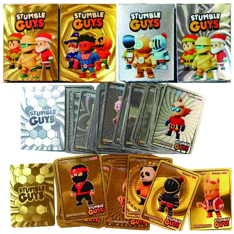 

55Pcs/Set Anime Stumble Guys Cards Xmas Gold Silver Foil Shiny Board Game Collection Flash Figure Trading Card Christmas Gift