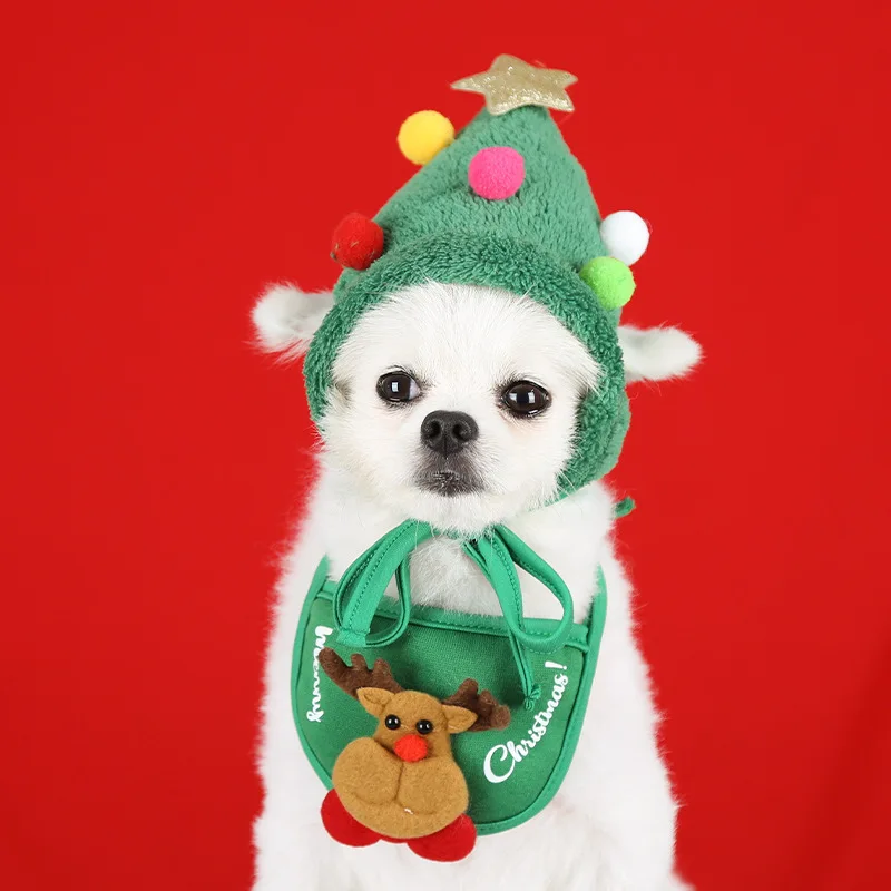 Christmas Dog Hats Puppy Dog Bib Santa Claus Elk Pet Costumes Lovely Autumn and Winter Clothes Cat Hat Big Dog New Year Dress Up