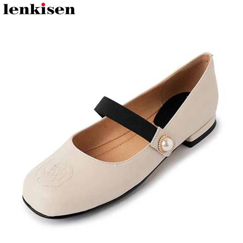 

Lenkisen Superstar, коровья кожа, круглый носок, низкий каблук, жемчужные украшения, Летние красивые женские туфли-лодочки с ремешком и пряжкой для девушек