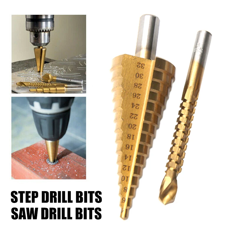 

Высокоскоростное стальное ступенчатое сверло для металла, дерева, сверлильный электроинструмент из быстрорежущей стали с титановым покрытием, большой размер 4-32 мм 4-42 мм