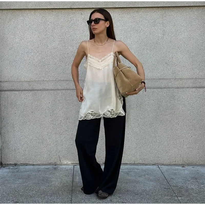 Sexy Lace Patchwork Blouses For Women, Sleeveless Square Neck, For Party Club, Vacation Chic Lady Shirts - Uniqwear