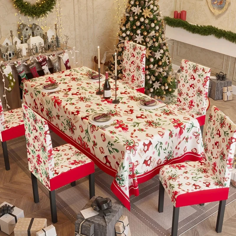 

Christmas decorative tablecloth, new printed elastic chair cover tablecloth set, household dining table cloth