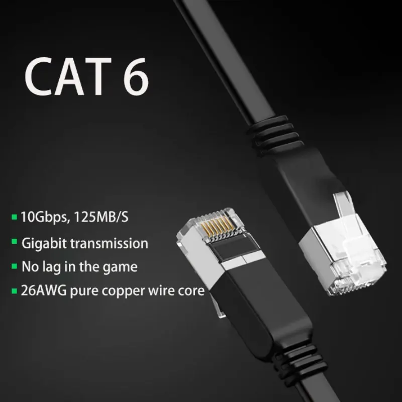 High-Speed Cat6 Flat Ethernet Cable - Shielded Gigabit LAN Cord