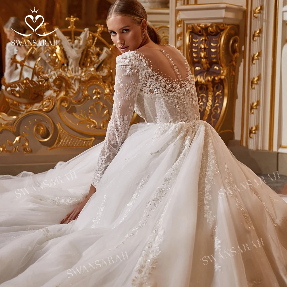 Long Sleeve Wedding Dress 2025 Sweetheart Appliques Bride Ball Gown Royal Train customized SwanSarah AS141 Vestido De Novia 6