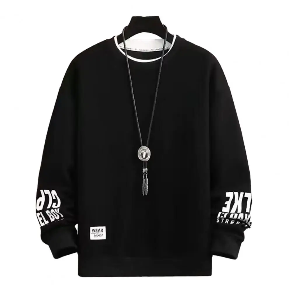 

Sporty Long-sleeve Sweatshirt Men's Round Neck Letter Print Sweatshirt with Elastic Cuff Two-piece Design for Fall Winter
