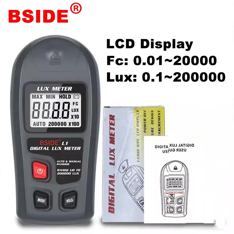 BSIDE L1 Dijital Lux Metre Profesyonel 200000 Işık Ölçer FC Lux Illuminometer Fotometre Test Cihazı LCD Yüksek Doğruluk Işık Test Cihazı