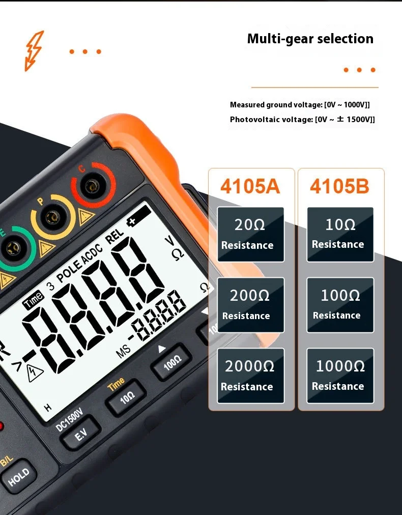 4105A Digital Earth Resistance Tester Insulation Grounding 2000Ω Voltage Meter L