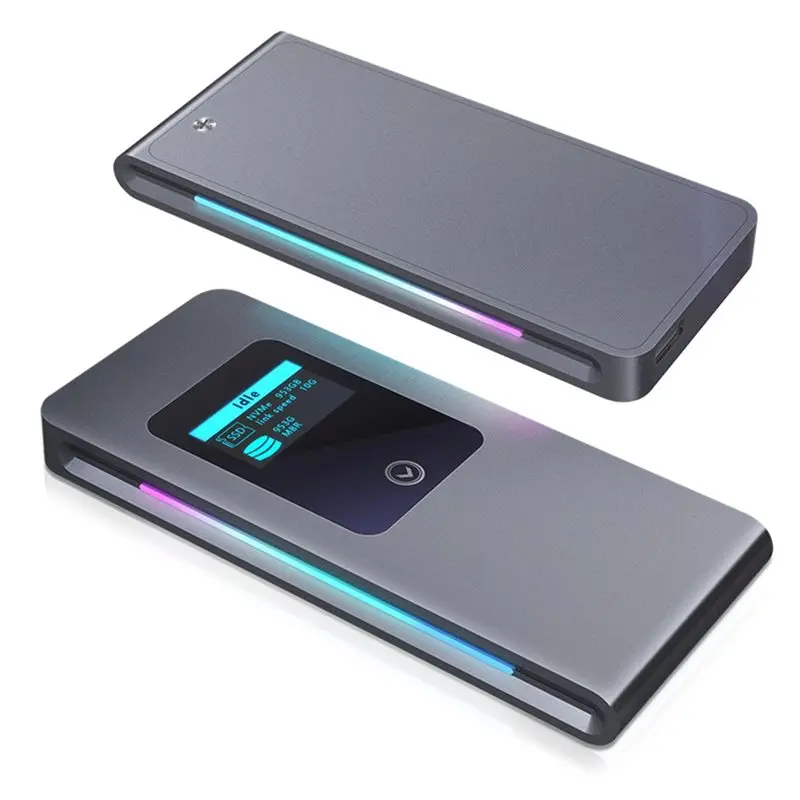 A23F-고속 10Gbps 모바일 솔리드 스테이트 디스크 박스 RGB 쿨 라이트 효과 Nvme 프로토콜 M2 모바일 하드 디스크 드라이브 박스