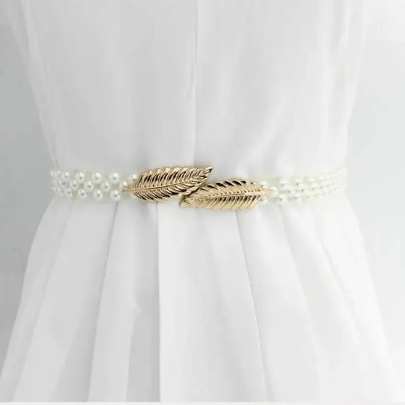 1 Pcs Women Elegant Dress Decoration Belt Thin Fashion Pearl Waist Chain With Skirt Simple Diamond Woven Pearl Belts Accessories