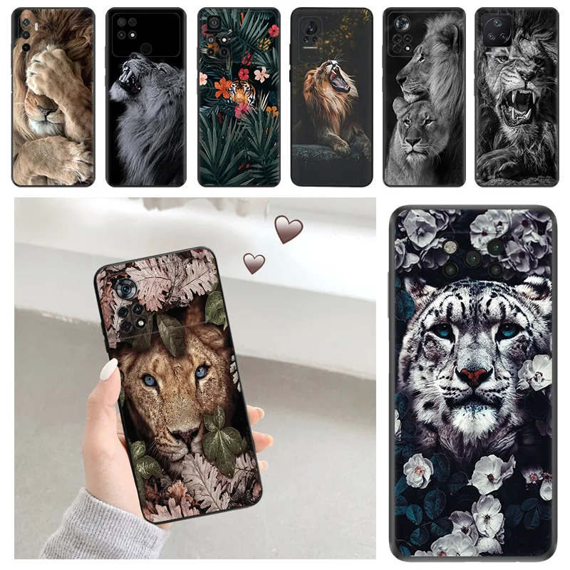 Custodie Morbide Per Xiaomi Poco C51 X5 Pro F4 X4 Gt M5 M4 F3 M3 C55 C50 C40 X3 Nfc F1 Flower Lion Tiger King Cover Nera Opaca