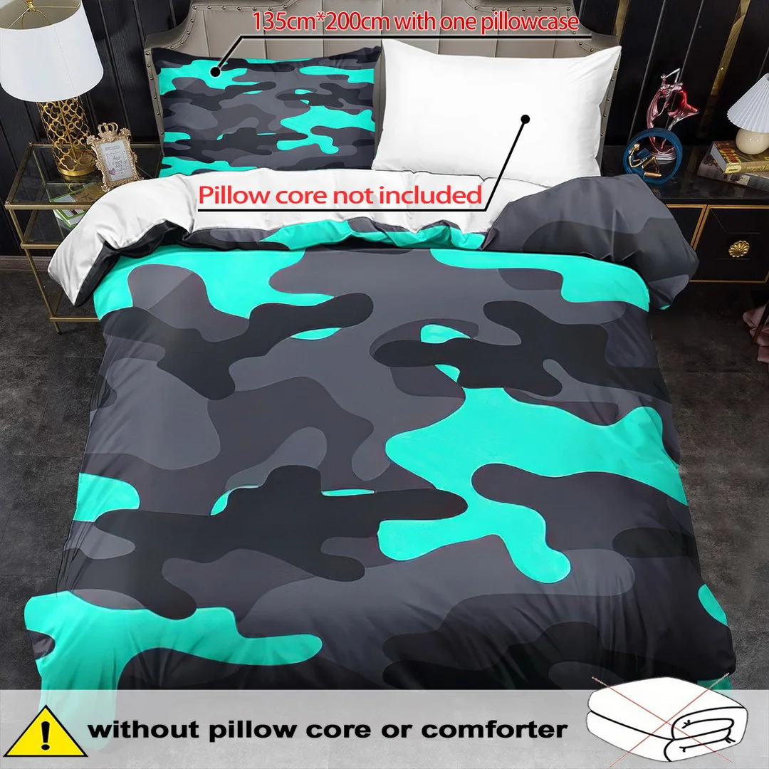 2/3Pcs Camouflage Print Duvet Cover Set, 100% Polyester Soft Breathable Bedding with Pillowcases, Machine Washable All Season