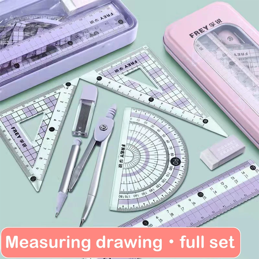 

7Pcs Ruler Set Drawing Compass Math Multifunctional Ruler Triangle Protractor Student Math 15cm Ruler School Supplies Stationery