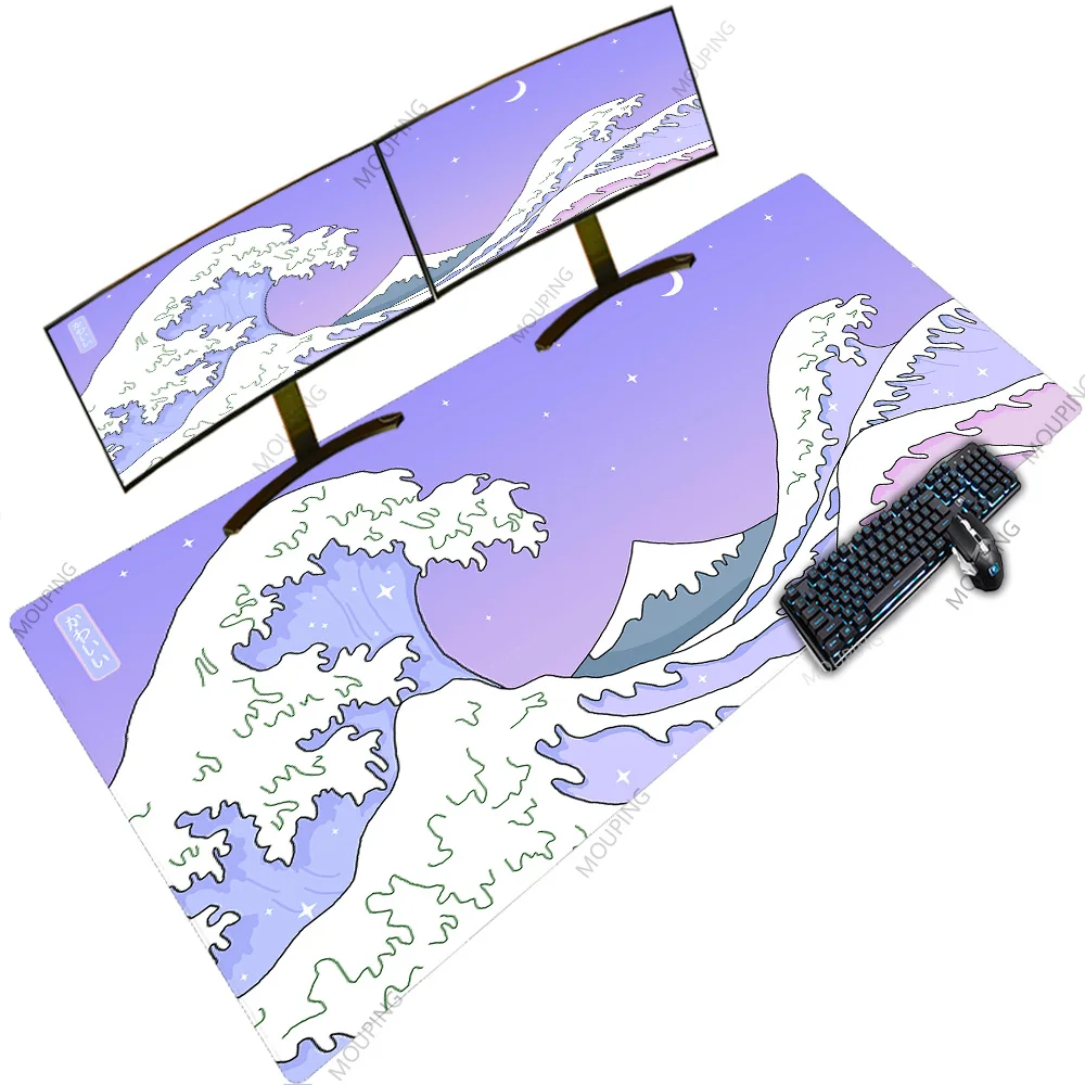 Enorme Mouse Pad com Luz de Fundo Almofada de Mesa Kawaii Rosa Grande Onda Japão Xxl Office Mat Mesa Completa Mousepad 1200x600 Play Mat 1000x500 - Imagem 6