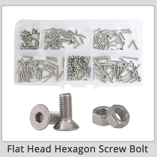 M2 M3 M4 M5 M6 Hex Aljzat Lapos Fej Hatszögű Csavar Metrikus Anya Csavarválaszték Szálalapus 304 Rozsdamentes Acél Készlet - Image 2