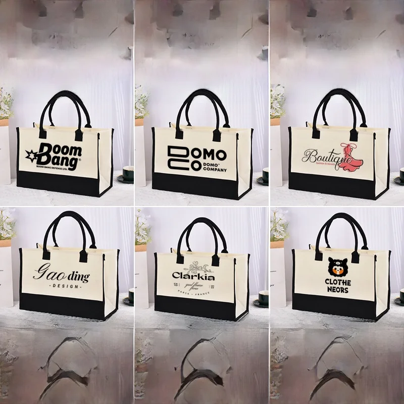 Bolso de mano con logotipo personalizable, bolso de lona a la moda, bolso ecológico con bolsa de regalo de actividad de personalización lateral e inferior