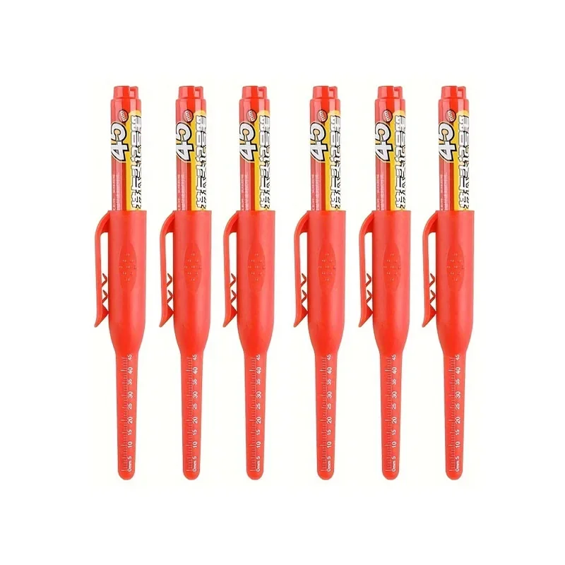 6pcs Permanent Marker Pen 45mm Deep Drill Hole Long Lengthen Nib Waterproof For Bathroom Woodworking