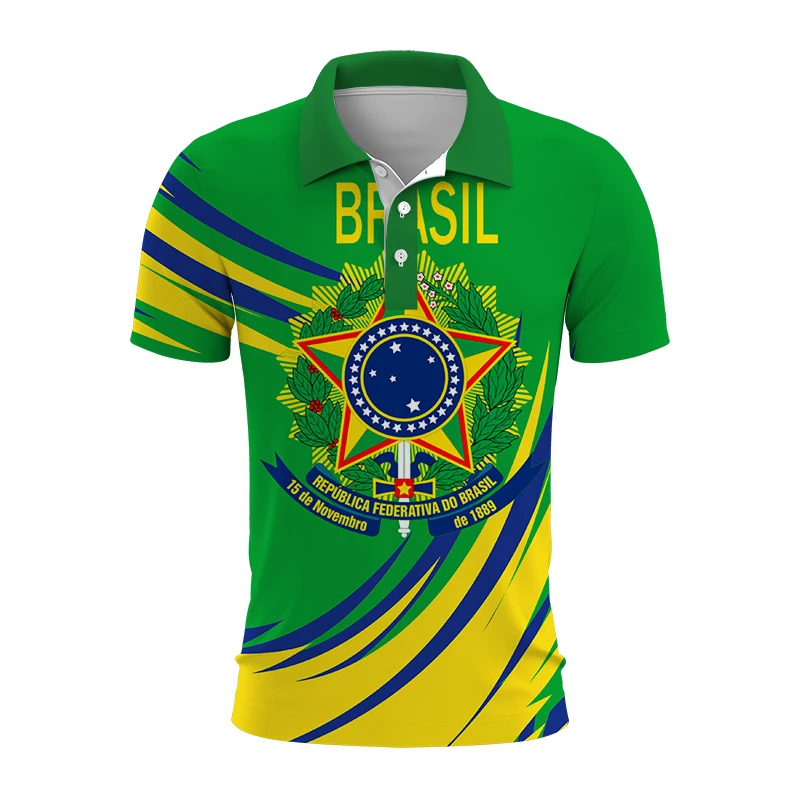 Brasilien National Emblem 3d gedruckt Sommer Button-Down-Kragen Polod für Männer Casual Tops übergroße Kurzarm Trend Männer Kleidung – Detail 17