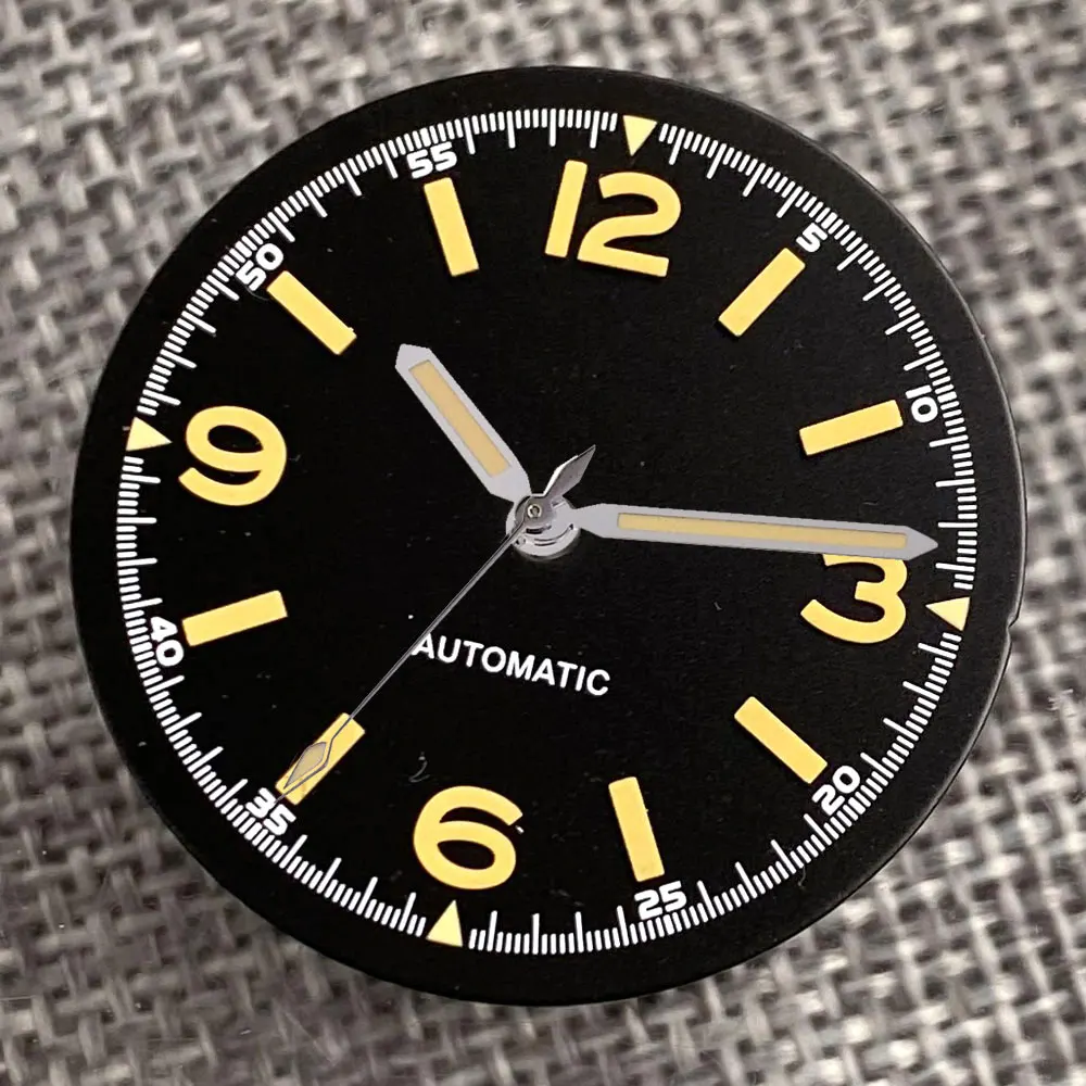 Vintage Black Sterile 29mm Watch Dial with Green Luminous Hands
