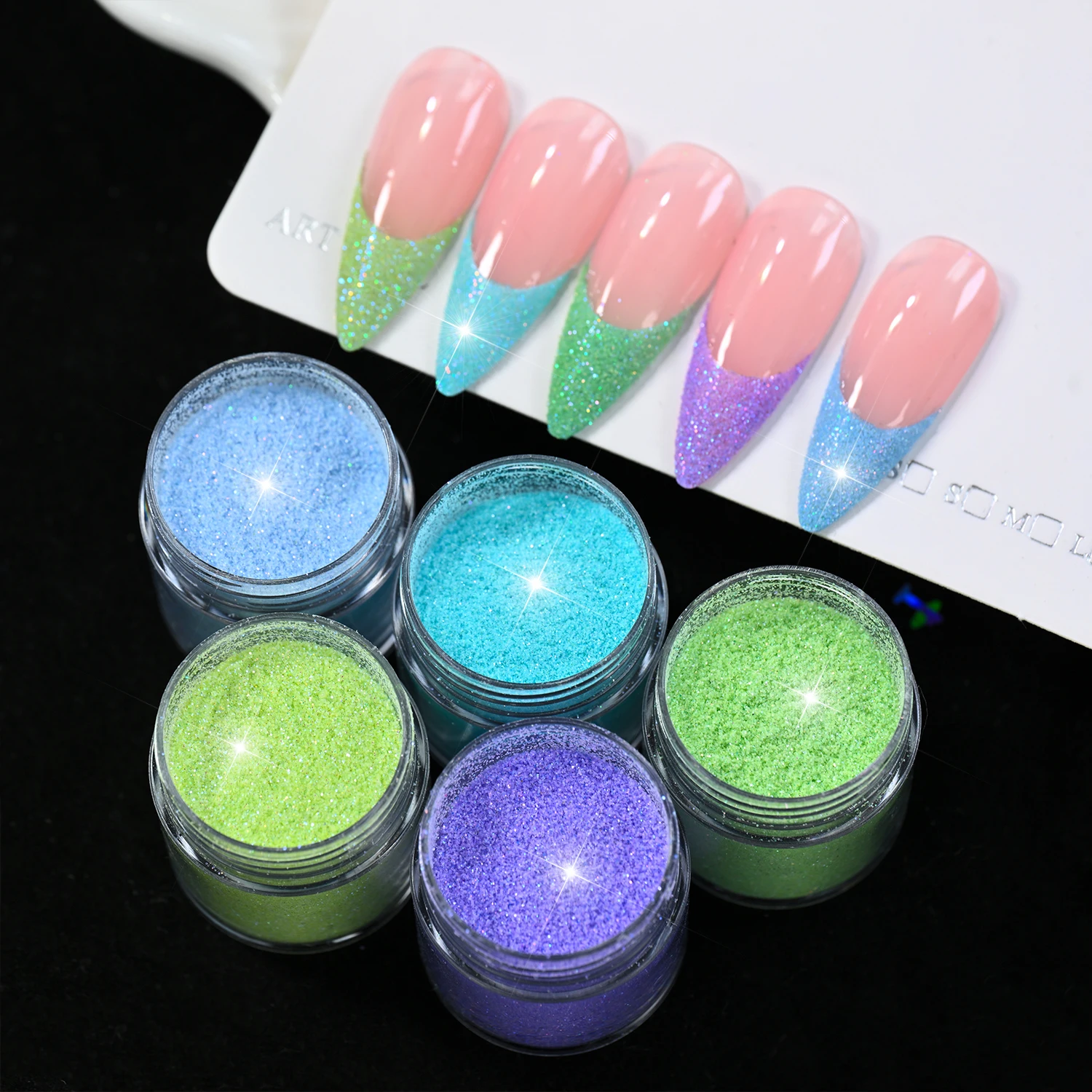 5Jar 스파클링 레이저 글리터 네일 파우더 세트 무지개빛 오로라 스카이 블루 퍼플 홀로그램 레인보우 효과 미세 안료 가루 데코