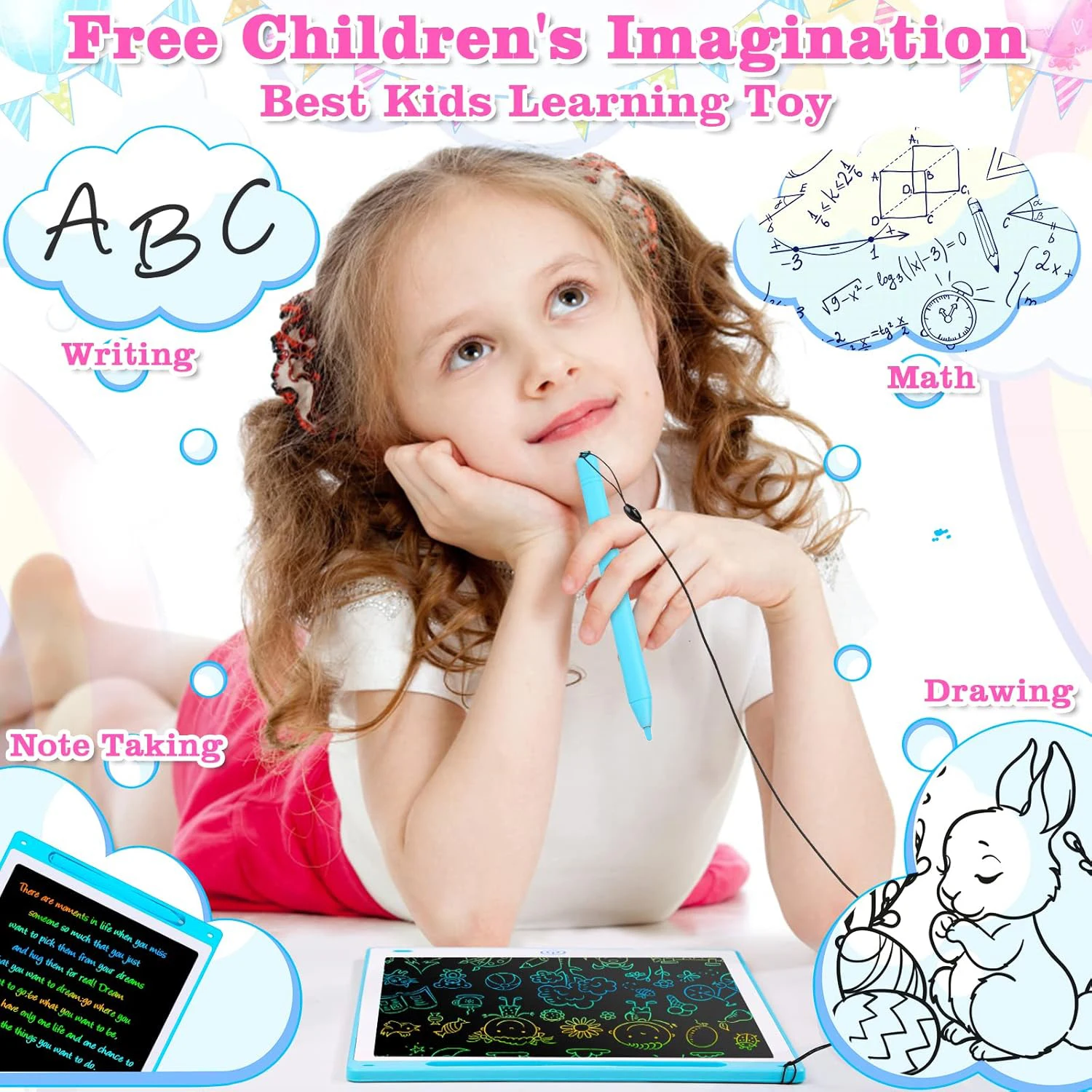 16/12/10/8.5 Inch LCD Graphic Tablet, Cartoon Color Drawing Tablet, 3 4 5 6 7 8 Years Kids Birthday Gifts/Christmas/Travel toys