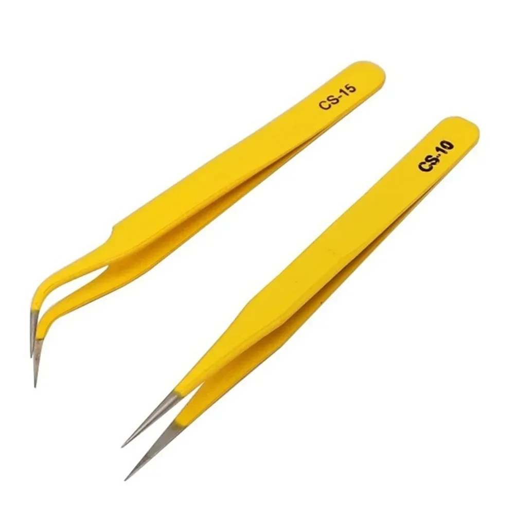 Precision Tweezers Set 2pcs Anti-Static Stainless Steel Tweezers Repair Tools For Electronics Repair Soldering Craft CS-10 CS-15