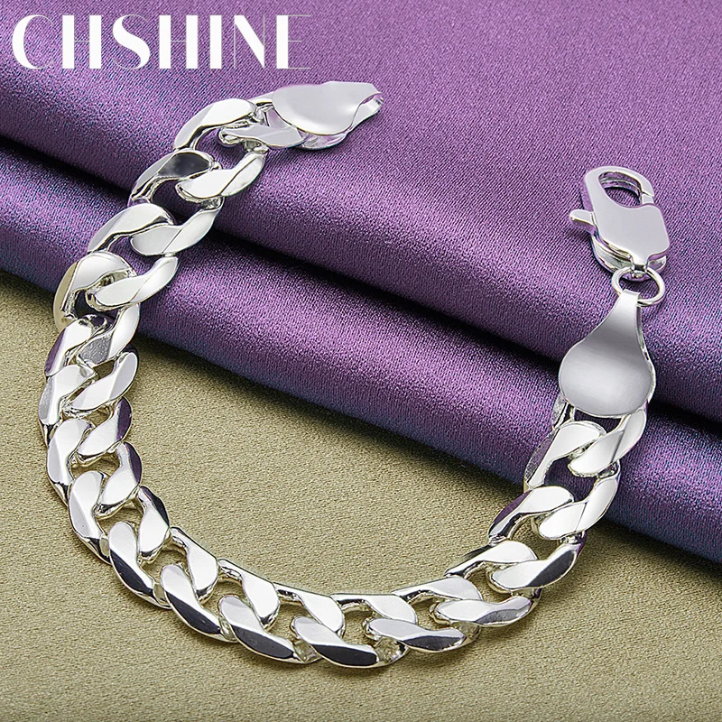 

CHSHINE 925 Sterling Silver Side Chain 12mm Bracelet For Women Men Fashion Charm Jewelry Gifts