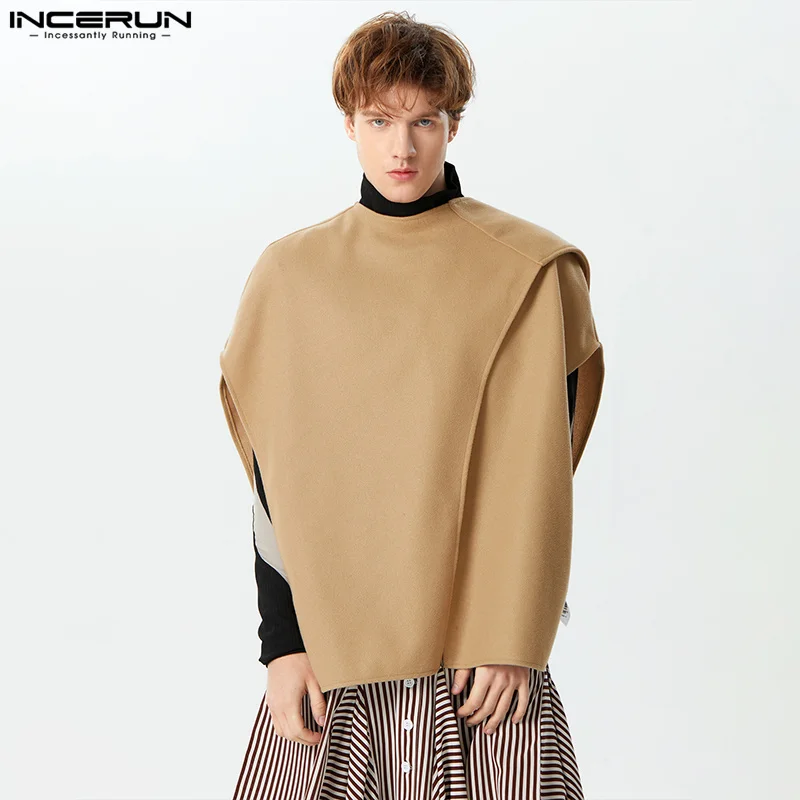 

2024 Men's Irregular Vests Solid Color V Neck Sleeveless Waistcoats Men Streetwear Loose Fashion Casual Ponchos Cloak INCERUN